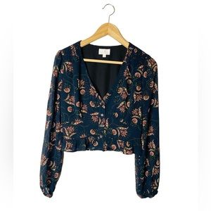 Lost + Wander Floral V-Neck Blouse - Navy and Pink